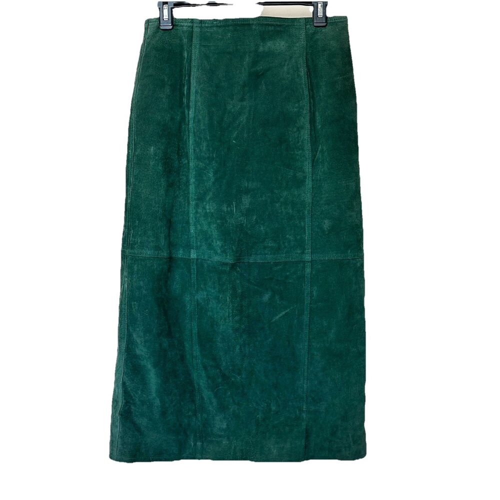VTG Copper Key Suede Maxi Skirt 11 Green Fairy Preppy Western Retro Earthy Boho